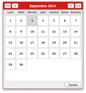 Fenêtre DatePicker réalisée avec XOJO